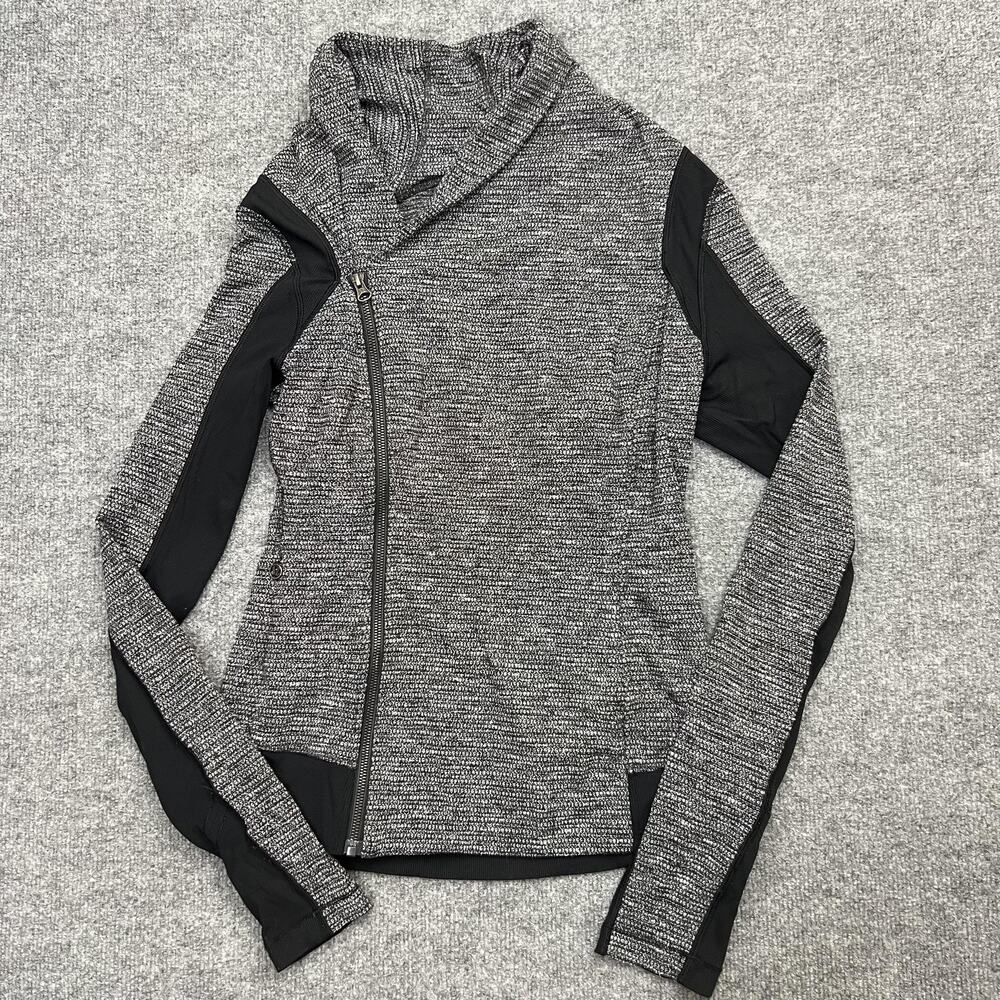 Lululemon Jacket Womens 8 Gray Black Full Zip Asymmetrical Athleisure Thumbholes